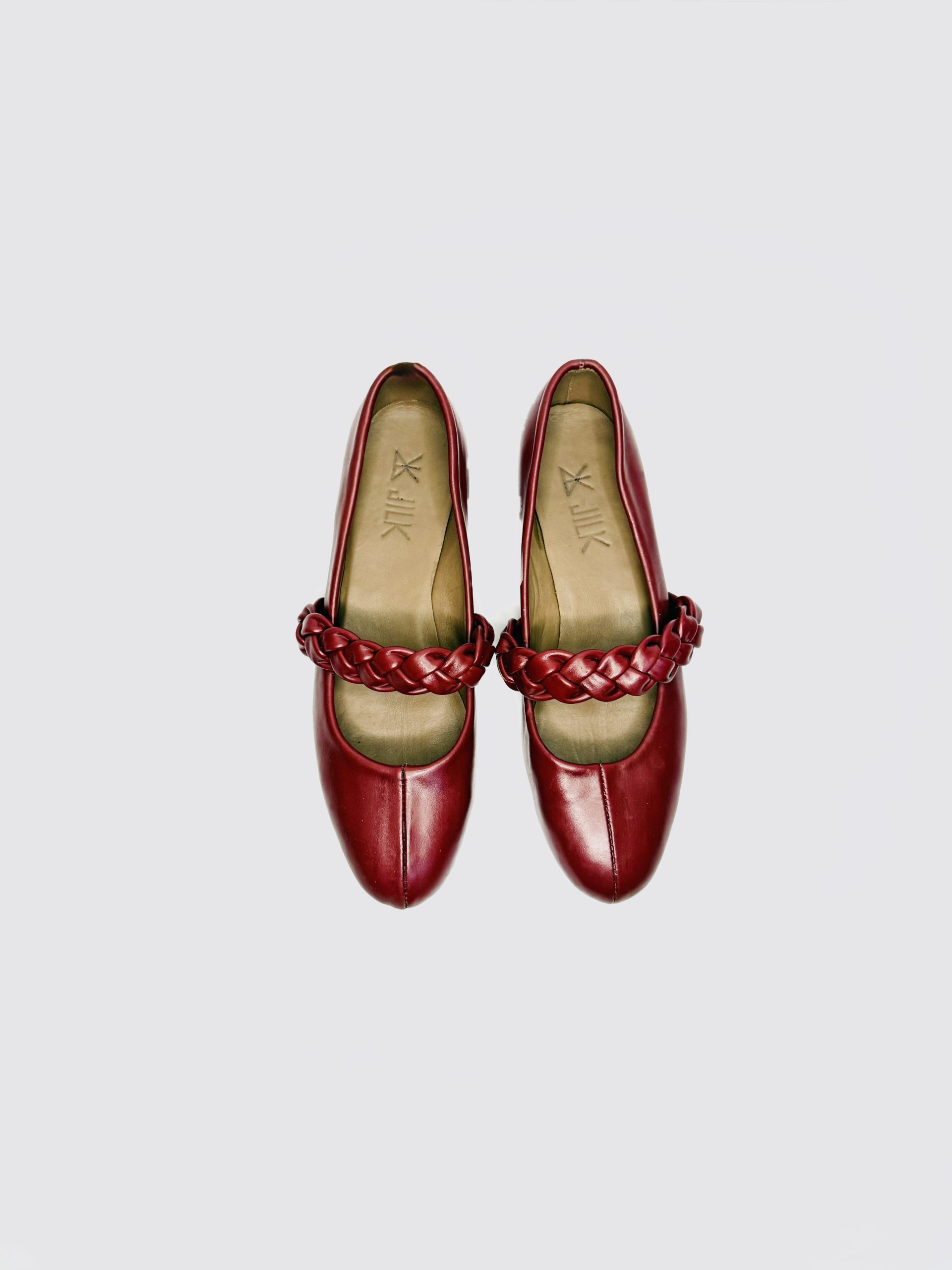 AMINA BRAIDED FLATS - BURGUNDY - Image 2