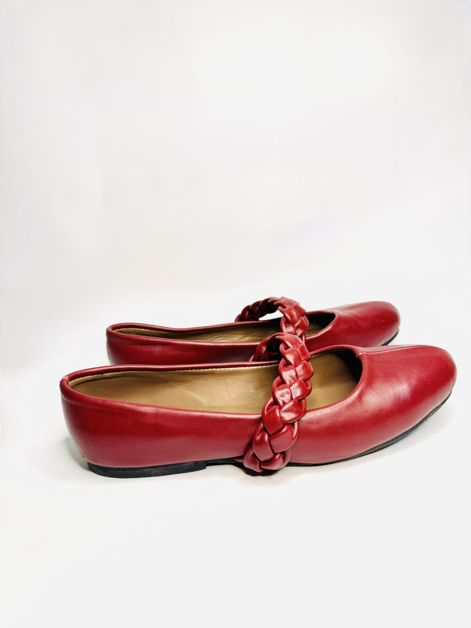 AMINA BRAIDED FLATS - BURGUNDY - Image 3